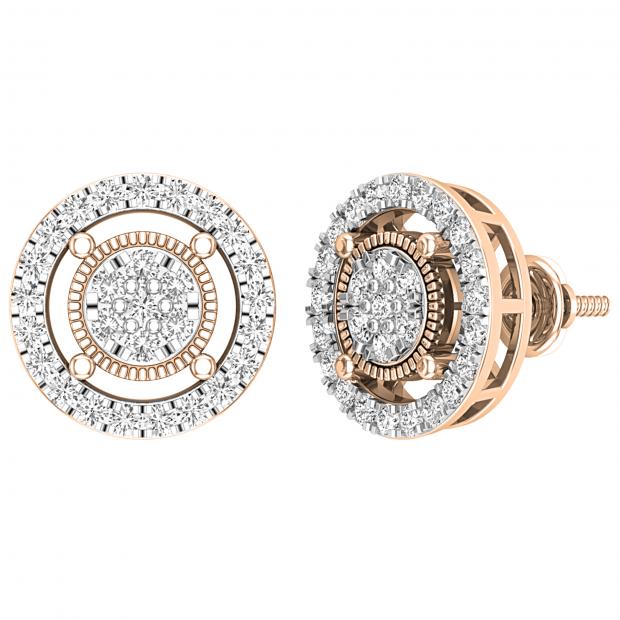 Round Lab Grown White Diamond Circle Shape Frame Cluster Screw Back Stud Earrings for Her (0.76 ctw Color H-I Clarity SI2) | 14K Rose Gold