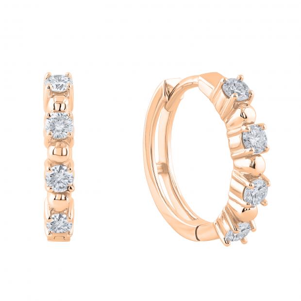 Round Lab Grown White Diamond with Alternating Round Metal Beads Hinged Huggie Hoop Earrings for Women (0.48 ctw H-I Color SI2 Clarity) 18K Rose Gold
