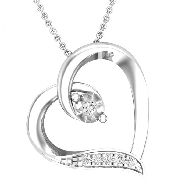 Round Lab Grown White Diamond Tilted Heart Pendant for Women (0.10 ctw Color H-I Clarity SI2) | 925 Sterling Silver