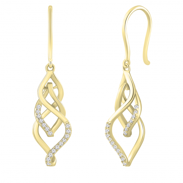 Round Lab Grown White Diamond Infinity Knot Twist Dangle Drop Earrings for Women 1/5 CT (0.20 ctw, Color H-I, Clarity SI2) in 14K Yellow Gold