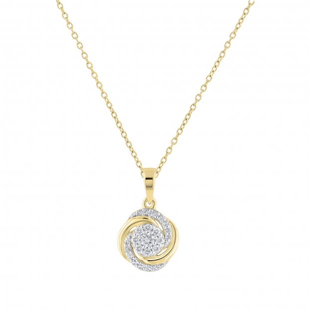 Round Lab Grown White Diamond Twisted & Swirl Circle Pendant for her (0.29 ctw Color H-I Clarity SI2) | 14K Yellow Gold