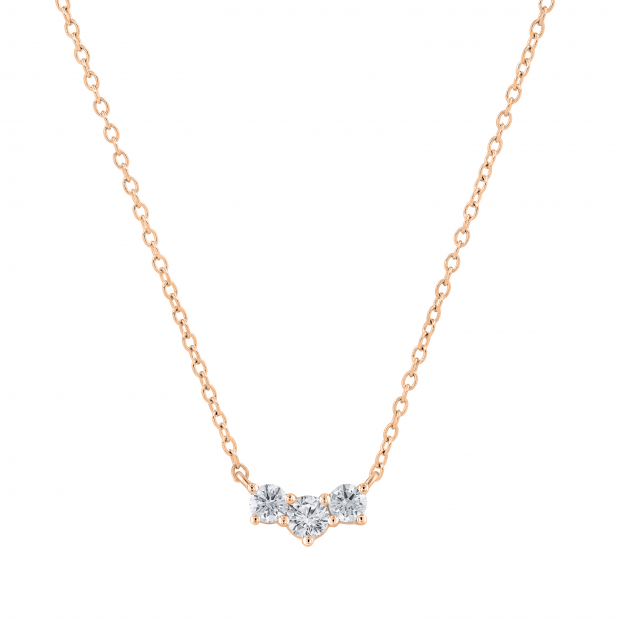 Round Lab Grown White Diamond Three Stone Past Present Future Chevron Style Pendant for her (0.53 ctw Color H-I Clarity SI2) | 10K Rose Gold