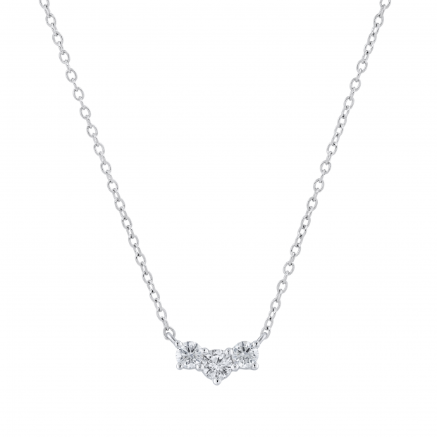 Round Lab Grown White Diamond Three Stone Past Present Future Chevron Style Pendant for her (0.53 ctw Color H-I Clarity SI2) | 10K White Gold