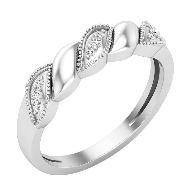 Lab Grown Round White Diamond Twist Wedding Band Ring for Women ( 0.09 ctw, Color H-I, Clarity SI2) | 10K White Gold