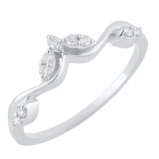 Round Lab Grown White Diamond Leaf Design Carved Fashion Wedding Band for Women (0.13 ctw, Color H-I, Clarity SI2) in 925 Sterling Silver