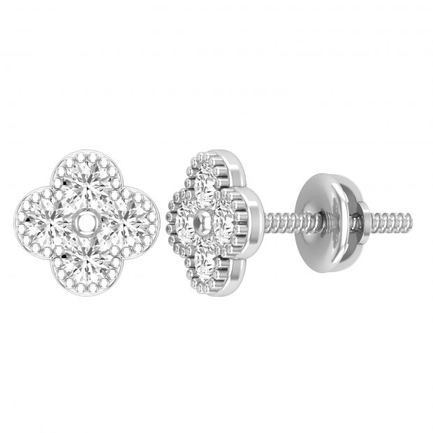 Round Lab Grown White Diamond Floral Metal Beaded Edge Screw Back Stud Earrings for Women 1/2 CT (0.48 ctw Color H-I Clarity SI2) in 14K White Gold