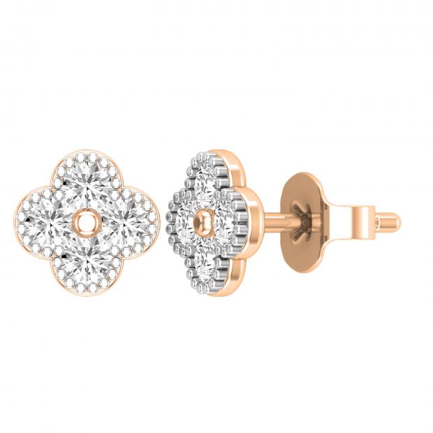 Round Lab Grown White Diamond Floral Metal Beaded Edge Push Back Stud Earrings for Women 1/2 CT (0.48 ctw Color H-I Clarity SI2) in 18K Rose Gold
