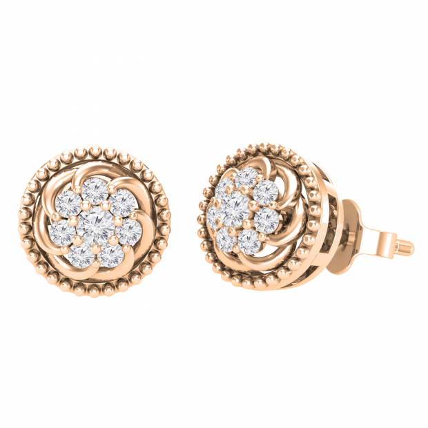 Round Lab Grown White Diamond Metal Beaded Circle Frame Swirl Push Back Stud Earrings for Women 1/3 CT (0.32 ctw, Color H-I, Clarity SI2) in 18K Rose Gold