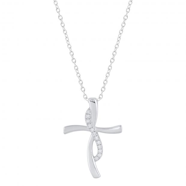 Round Lab Grown White Diamond Swirl Style Twist Cross Pendant for Women 18 Inch Silver Chain (0.12 ctw Color H-I Clarity SI2) in 925 Sterling Silver