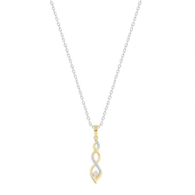 Round Lab Grown White Diamond Twisted Criss Cross Swirl Pendant for Women with 18 Inch Silver Chain (0.15 ctw, Color H-I, Clarity SI2) in 18K Yellow Gold