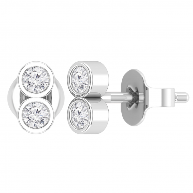 Round Lab Grown White Diamond Vertical 2 Stone Style Pushback Stud Earrings for Her (0.24 ctw, Color H-I, Clarity I1-I2) in 925 Sterling Silver
