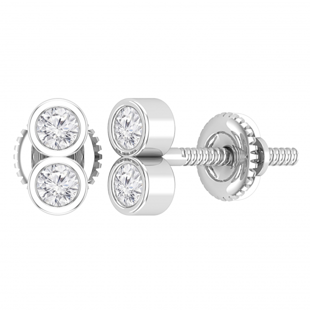 Round Lab Grown White Diamond Vertical 2 Stone Style Screwback Stud Earrings for Her (0.24 ctw, Color H-I, Clarity I1-I2) in 925 Sterling Silver