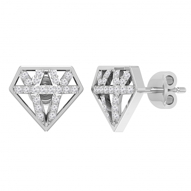 Round Lab Grown White Diamond Crystal Shape Stud Earrings with Post Push Back for Women 1/4 CT (0.25 ctw, Color H-I, Clarity SI2) in 925 Sterling Silver