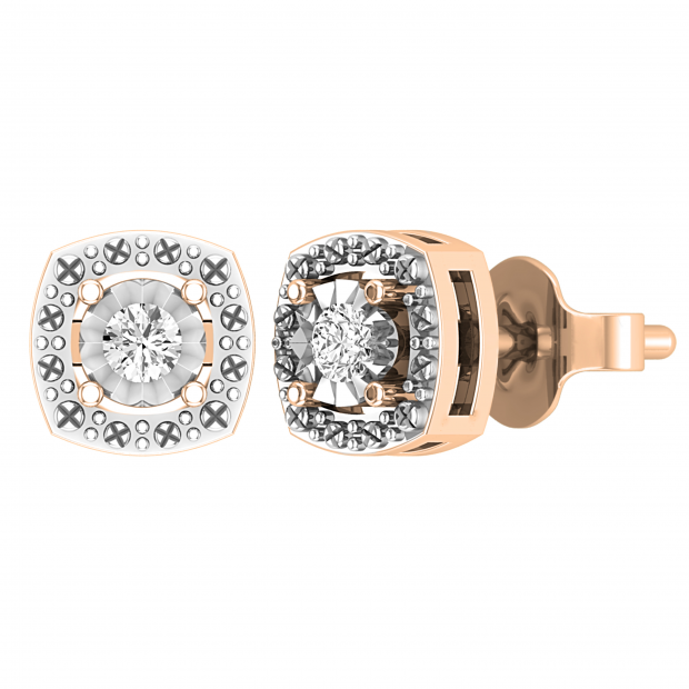 Round Lab Grown White Diamond Cushion Shape Textured Illusion Set Pushback Stud Earrings for Women (0.10 ctw, Color H-I, Clarity SI2) in 18K Rose Gold
