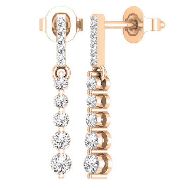 Round Lab Grown White Diamond Ascending Order Dangling Drop Earrings with Push Back for Women 1/2 CT (0.56 ctw, Color H-I, Clarity SI2) in 10K Rose Gold