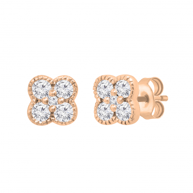 5 Stone Round Lab Grown White Diamond Interwoven Blossom Flower Design Pushback Stud Earrings for Women (0.33 ctw, Color H-I, Clarity SI2) in 18K Rose Gold