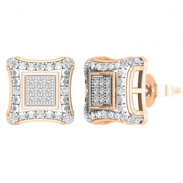 Round Lab Grown White & Metal Diamond Concave Clustered Pushback Stud Earrings for Women (0.22 ctw, Color I-J, Clarity I1-I2) in 18K Rose Gold