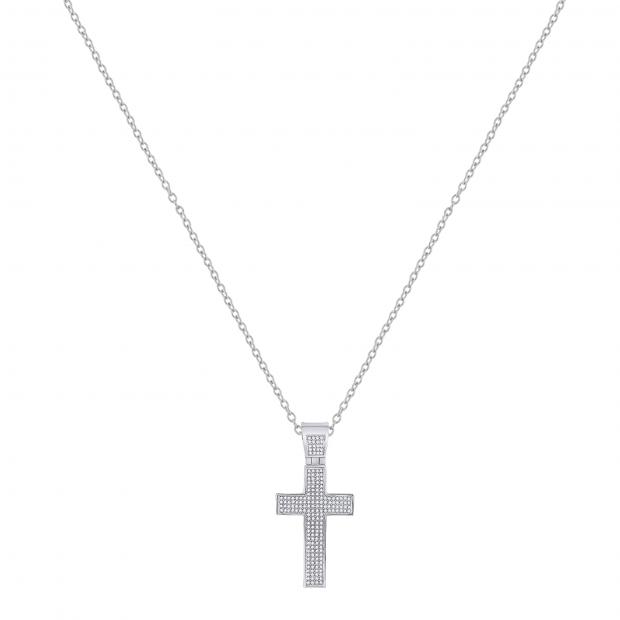 0.50 CT Round Lab Grown White Diamond Religious Cross Pendant with 18 inch Silver Chain for Men (0.50 ctw, Color H-I, Clarity SI2) in 925 Sterling Silver