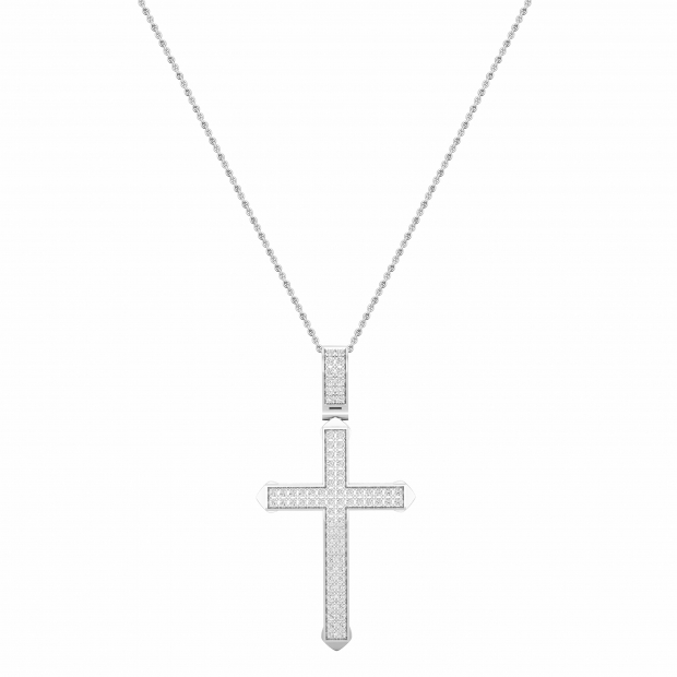 Round Lab Grown White Diamond Classic Faith Charm Cross Unisex Pendant with 18 inch Silver Chain (0.25 ctw, Color H-I, Clarity SI2) in 925 Sterling Silver