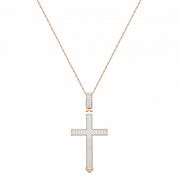 Round Lab Grown White Diamond Classic Faith Charm Cross Unisex Pendant with 18 inch Gold Chain (0.25 ctw, Color H-I, Clarity SI2) in 10K Rose Gold