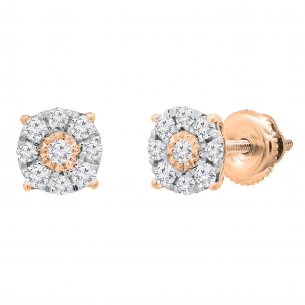 Round Lab Grown White Diamond Halo Illusion Set Screwback Stud Earrings for Women (0.27 ctw, Color H-I, Clarity SI2) in 18K Rose Gold