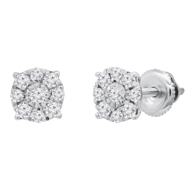 Round Lab Grown White Diamond Halo Illusion Set Screwback Stud Earrings for Women (0.27 ctw, Color H-I, Clarity SI2) in 925 Sterling Silver
