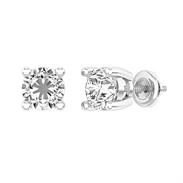 7mm Round Lab Grown White Diamond 4 Prong Solitaire Stud Earrings for Her (3.00 ctw, Color D, Clarity VVS2) in 10K White Gold in Screw Back
