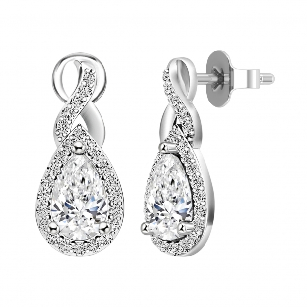 IGI Certified 2.04 Cttw Pear & Round Lab Grown Diamond Teardrop Stud Earrings, 10K White Gold in Push Back