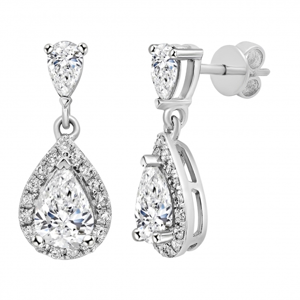 IGI Certified 2.00 Cttw Pear & Round Lab Grown Diamond Stud Earrings, 10K White Gold in Push Back