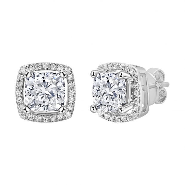 IGI Certified 2.67 Cttw Cushion & Round Lab Grown Diamond Halo Frame Solitaire Push Back Stud Earrings for Women with Removable Jackets in 10K White Gold 
