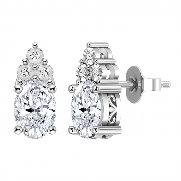 IGI Certified 1.76 Cttw Oval & Round Lab Grown Diamond Filigree Solitaire Stud Earrings, 10K White Gold in Push Back