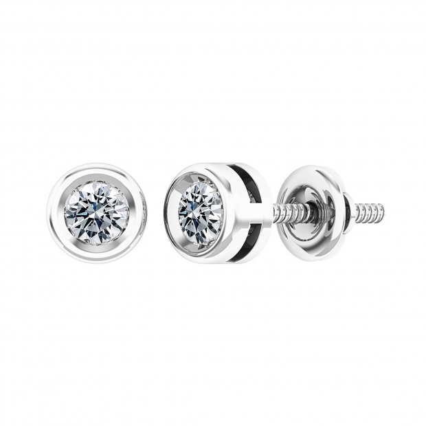 0.25 Cttw Round Lab Grown White Diamond Elegant Solitaire Bezel Set Screw Back Stud Earrings for Women in 10K Solid White Gold