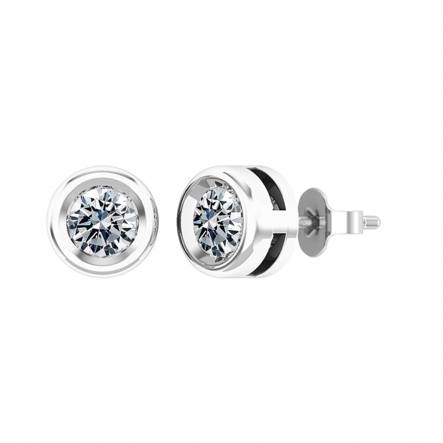 IGI Certified 1.50 Cttw Round Lab Grown White Diamond Elegant Solitaire Bezel Set Push Back Stud Earrings for Women in 10K Solid White Gold