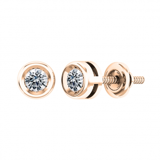 0.25 Cttw Round Lab Grown White Diamond Elegant Solitaire Bezel Set Screw Back Stud Earrings for Women in 18K Solid Rose Gold