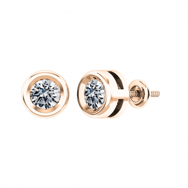 IGI Certified 1.00 Cttw Round Lab Grown White Diamond Elegant Solitaire Bezel Set Screw Back Stud Earrings for Women in 18K Solid Rose Gold