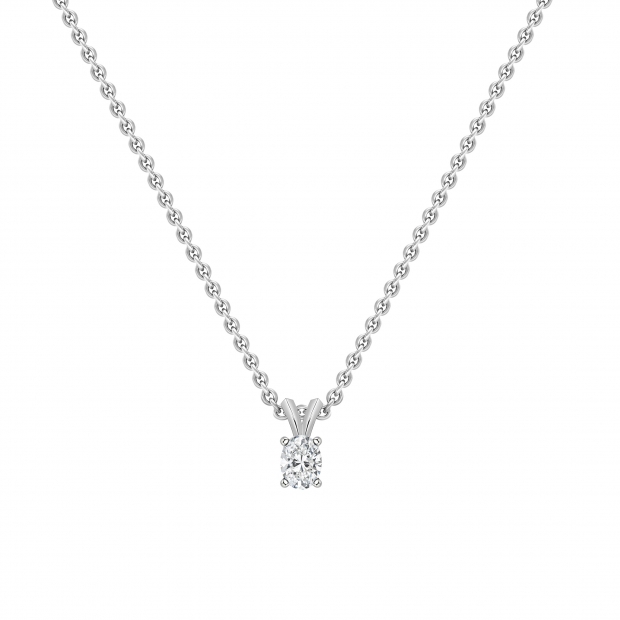 0.50 Cttw Oval Lab Grown Diamond V Bail Solitaire Pendant with 18 inch Silver Chain, 10K White Gold