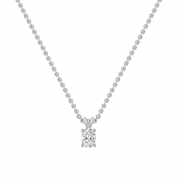 IGI Certified 1.25 Cttw Oval Lab Grown Diamond V Bail Solitaire Pendant with 18 inch Silver Chain, 10K White Gold