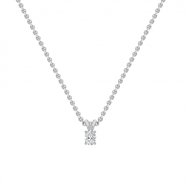 0.25 Cttw Oval Lab Grown Diamond V Bail Solitaire Pendant with 18 inch Gold Chain, 10K White Gold