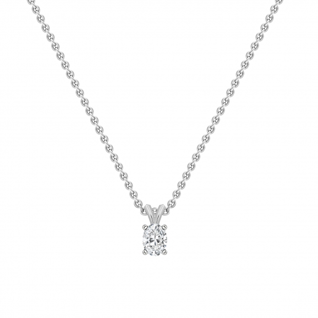 IGI Certified 1.00 Cttw Oval Lab Grown Diamond V Bail Solitaire Pendant with 18 inch Gold Chain, 10K White Gold