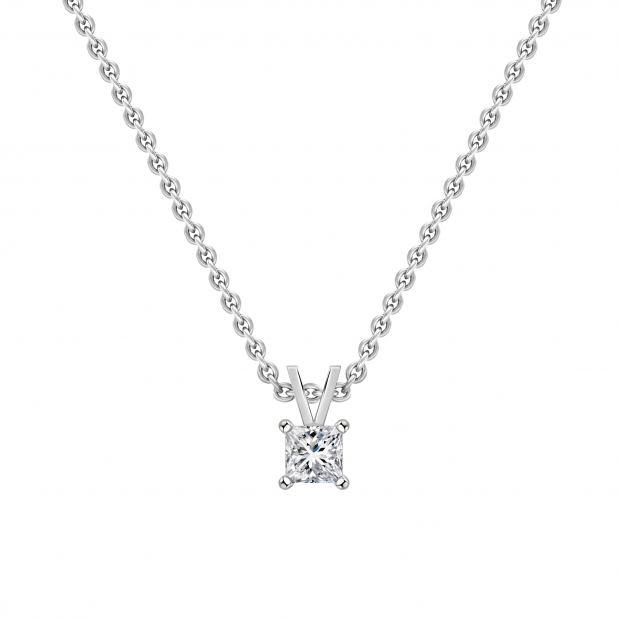 IGI Certified 1.00 Cttw Princess Lab Grown Diamond 4 Prong Solitaire Pendant with 18 inch Gold Chain, 10K White Gold