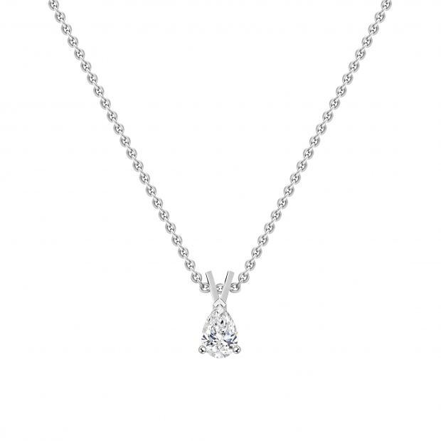 0.25 Cttw Pear Cut Solitaire Lab Grown Diamond Classic Pendant with 18 inch Silver Chain, 10K White Gold