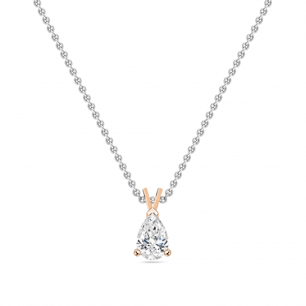 IGI Certified 1.00 Cttw Pear Cut Solitaire Lab Grown Diamond Classic Pendant with 18 inch Silver Chain, 14K Rose Gold