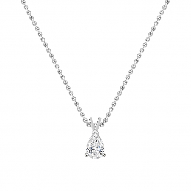 IGI Certified 0.75 Cttw Pear Cut Solitaire Lab Grown Diamond Classic Pendant with 18 inch Gold Chain, 10K White Gold