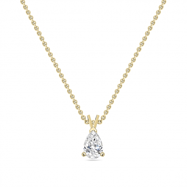IGI Certified 1.00 Cttw Pear Cut Solitaire Lab Grown Diamond Classic Pendant with 18 inch Gold Chain, 14K Yellow Gold