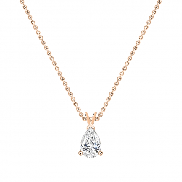 IGI Certified 1.50 Cttw Pear Cut Solitaire Lab Grown Diamond Classic Pendant with 18 inch Gold Chain, 18K Rose Gold