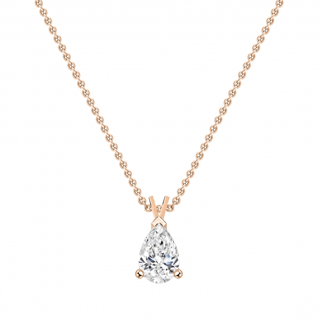 IGI Certified 3.00 Cttw Pear Cut Solitaire Lab Grown Diamond Classic Pendant with 18 inch Gold Chain, 18K Rose Gold