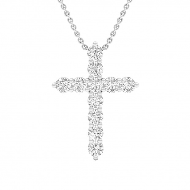 1.93 Cttw Round Lab Grown White Diamond Cross Pendant Necklace for Women with 18 inch Gold Chain in 10K White Gold