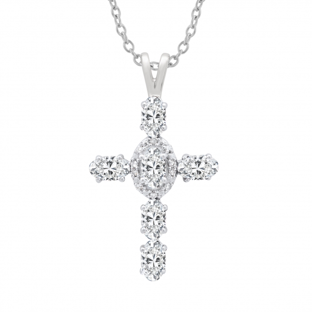 1.55 Cttw Oval & Round Lab Grown White Diamond Cross Pendant Necklace with 18 inch Silver Chain for Women in 925 Sterling Silver