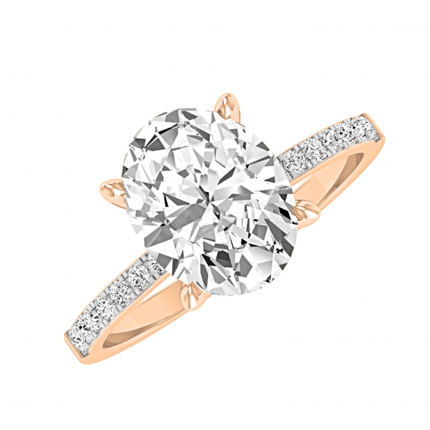 9X7mm Oval & Round Lab Grown White Diamond Engagement Ring for Women (2.22 ctw, Color H-I, Clarity SI2) in 18K Rose Gold