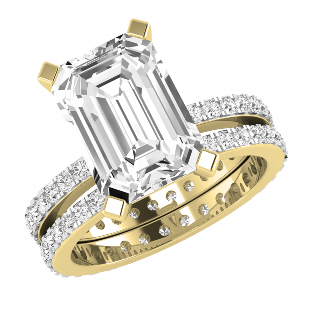 10x7mm Emerald Cut and Round Lab Grown White Diamonds Eternity Wedding Ring Set for Women (4.23 Ctw, Color: H-I, Clarity: SI2) in 10K Yellow Gold, Size 5